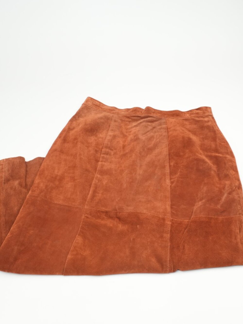 Suede Midi Skirt Vintage Leather Brown Suede Terracotta Long Maxi Skirt - Picture 15 of 16